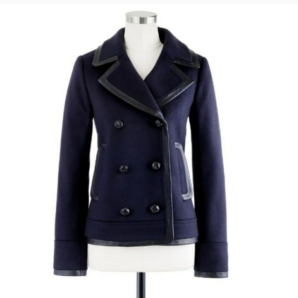 J. Crew Collection Leather Trim Wool Pea Coat - Picture 4 of 12